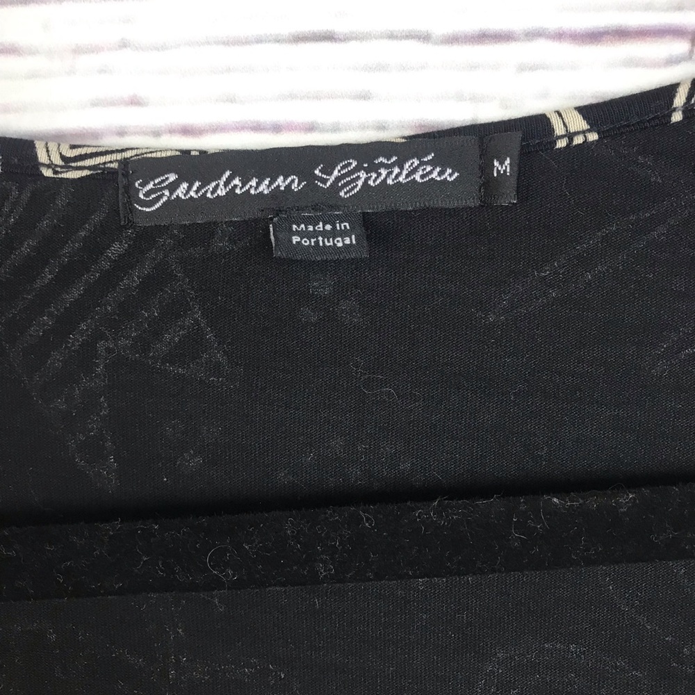Gudrun Sjoden Size Medium Black Floral Print Asymmetrical Hem Half Sleeve Dress - Picture 2 of 5